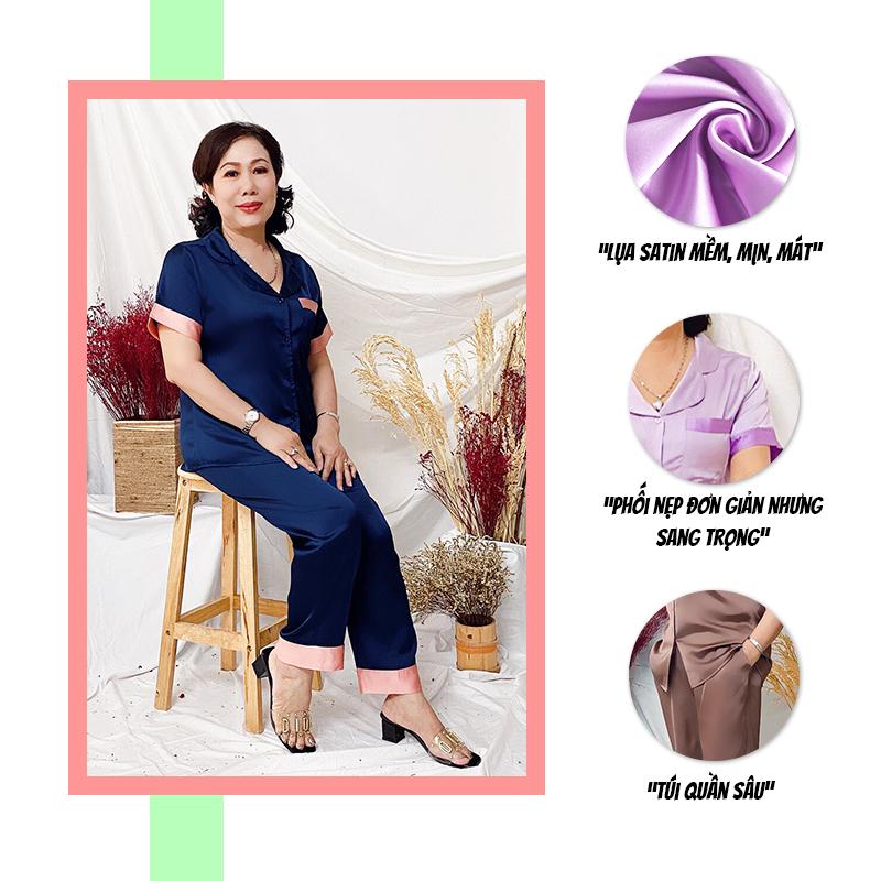Đồ bộ nữ SBORG bộ pijama lụa satin cao cấp mềm mịn mát, quần áo phối nẹp đơn giản sang trọng có túi sâu bigsize 45-85kg quà tặng Mẹ trung niên và vợ, đồ đôi mẹ và con gái thuận tiện mặc nhà, ngủ và ra ngoài
