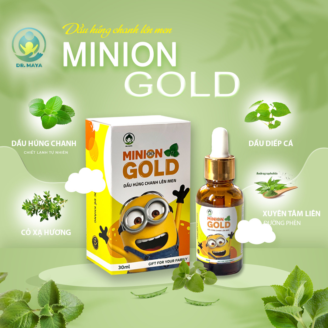 Dầu húng chanh lên men MINION GOLD 30mL chiết lạnh tự nhiên, hỗ trợ phòng ngừa ho khàn, sổ mũi nghẹt mũi ở trẻ
