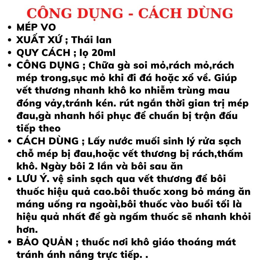 VO - Điều trị gà đá bị kén mép , rách mép , gà soi bội(1 lọ / 15ml)
