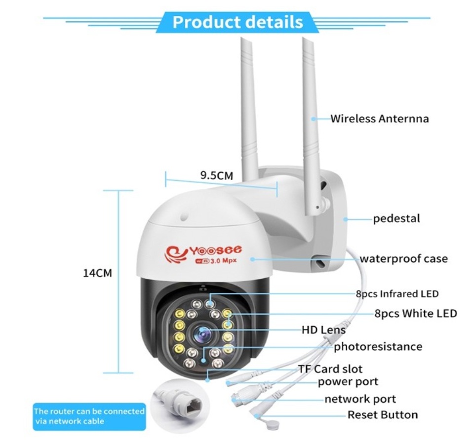 CAMERA IP WIFI YOOSEE PTZ MINI 16/36 LED HD1080 - CHỐNG NƯỚC XOAY 360 ĐỘ - QUAY ĐÊM CÓ MÀU