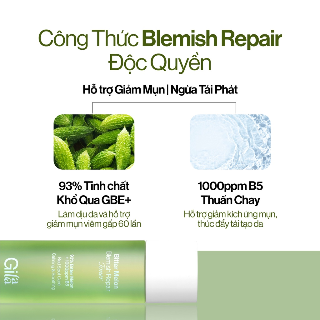 Bộ 4 Sản Phẩm làm sạch, giảm mụn, ngừa thâm & ngăn ngừa mụn tái phát GILAA BITTER MELON BLEMISH REPAIR