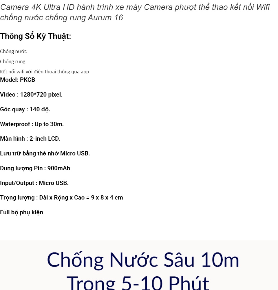 Camera 4K Ultra HD hành trình xe máy Camera phượt thể thao kết nối Wifi chống nước chống rung có remote Aurum 16 1