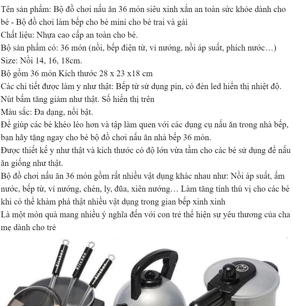 Đồ Chơi Nấu Ăn Nhà Bếp Dành Cho Bé - Nguyên liệu gỗ an toàn đủ bộ 36 món giúp bé thỏa sức vui cả ngày Fc Kun