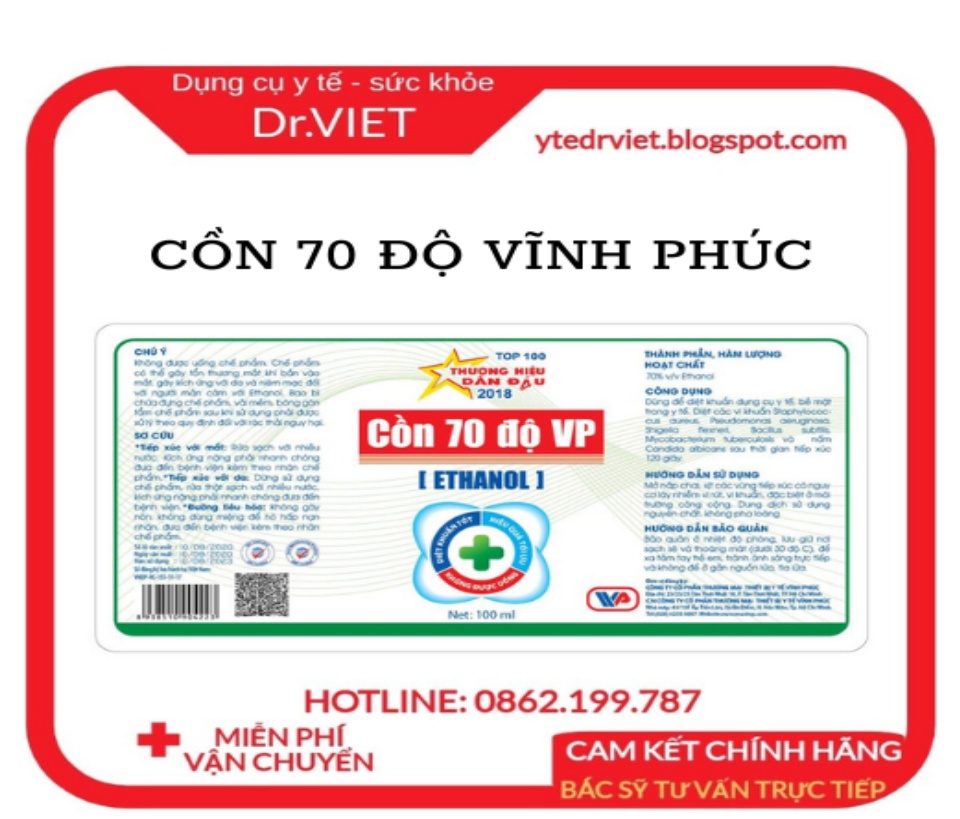 Cồn 70 độ Vĩnh Phúc dùng để xử lý làm sạch môi trường, sát khuẩn bề mặt vật dụng và có thể xử lý vi khuẩn trực tiếp trên con người, bề mặt da, sát khuẩn vết thương, diệt khuẩn, sát khuẩn dụng cụ y tế, đồ vật DrViet 64 Cồn 70 độ Vĩnh Phúc dùng để xử lý làm sạch môi trường, sát khuẩn bề mặt vật dụng và có thể xử lý vi khuẩn trực tiếp trên con người, bề mặt da, sát khuẩn vết thương, diệt khuẩn, sát khuẩn dụng cụ y tế, đồ vật DrViet