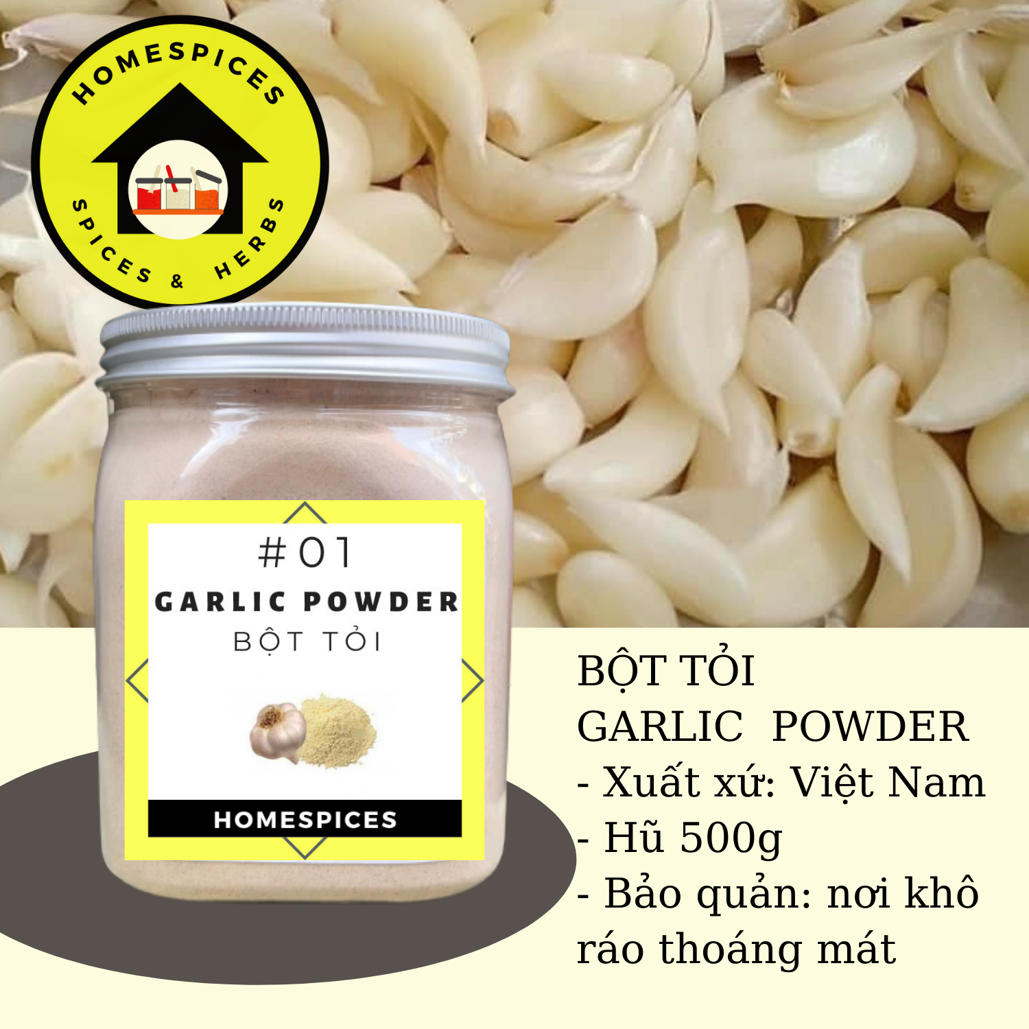 500g bột tỏi garlic powder nguyên chất siêu sạch thích hợp ăn kiêng eat clean healthy meal HOMESPICES gia vị của mọi nhà