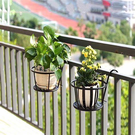 Giỏ treo chậu hoa, cây cảnh ban công bằng sắt treo trên ban công tiện dụng, gọn gàng màu ngẫu nhiên