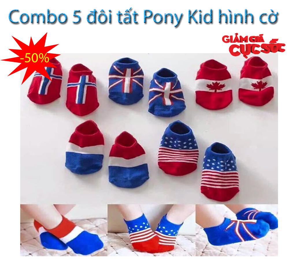 Tất len cho bé , tất len cho bé gái - chọn ngay combo 5 đôi tất cờ pony kid chống trơn trượt, loại tất ngắn cổ - màu sắc họa tiết hình cờ anh, mỹ ; mẫu pk-19, giảm giá 50% ngay hôm nay, bảo hành 1 đổi 1 sản phẩm trên toàn quốc