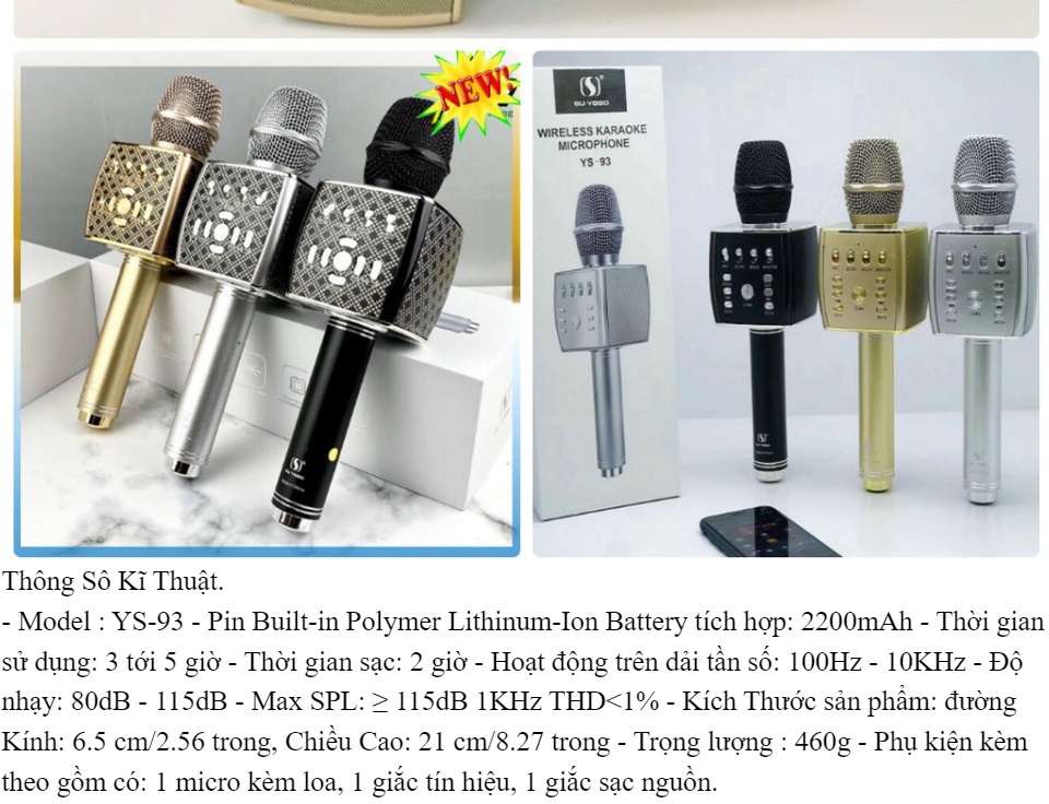 Micro Bluetooth Mic Hát Không Dây Mic YS 93 Cao Cấp- Micro YS-93 Mic Karaoke
