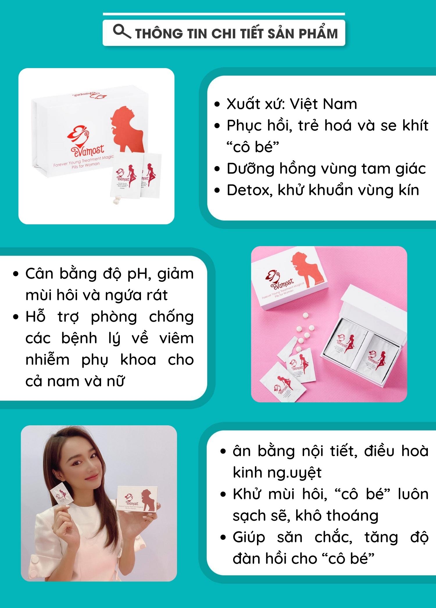 Viên đặt hồi xuân Evamost (hộp 12 gói) HA42 phục hồi, trẻ hóa, se khít cô bé, cân bằng độ pH ngăn ngừa viêm nhiễm - HÀ UYÊN