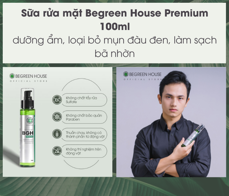 Sữa rửa mặt Begreen House Premium 100ml dưỡng ẩm, loại bỏ mụn đàu đen, làm sạch bã nhờn
