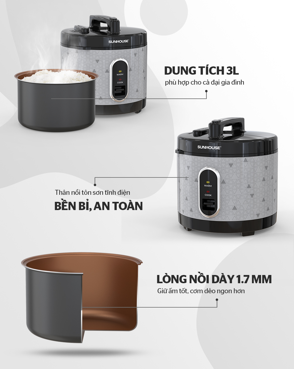 Nồi cơm điện 3L SUNHOUSE SHD8306