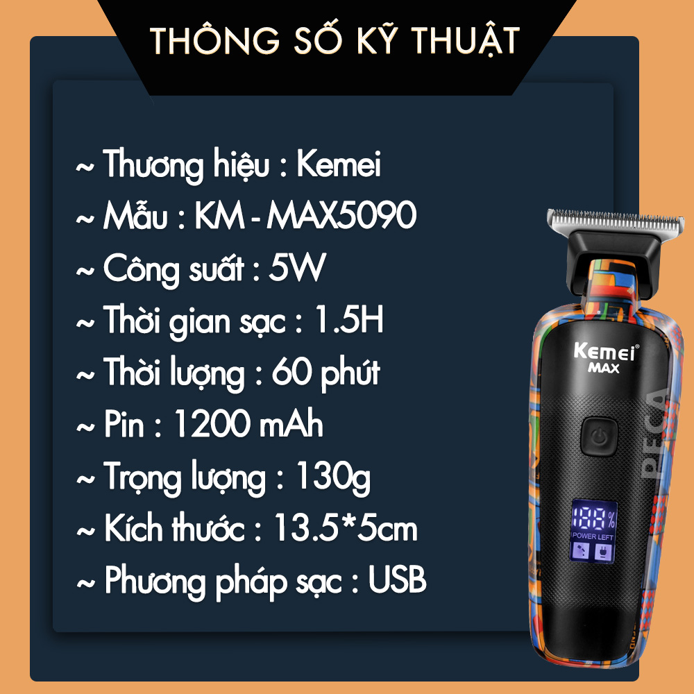 Tông đơ chấn viền Kemei KM-MAX5090 màn hình LCD có thể cắt tóc, cạo râ