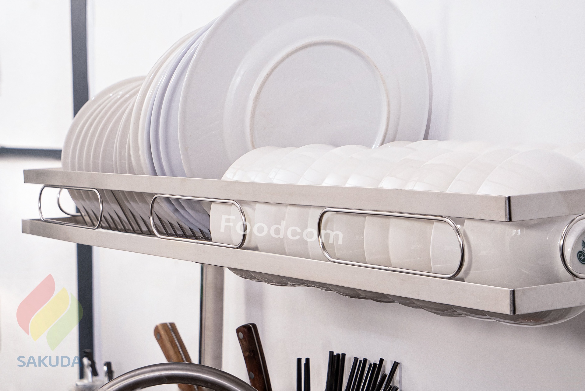 Kệ Úp Chén Bát Inox Foodcom - Kệ Chén Đa Năng Inox Để Trên Bồn Rửa - Kệ Để Chén Loại 1 tầng, Size 86cm - Hàng Chính Hãng, Bảo Hành 12 Tháng