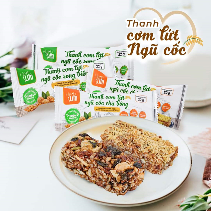 Thanh Cơm Gạo Lứt Herbslim Chà Bông Vị Thơm Ngon Hộp 10 Gói