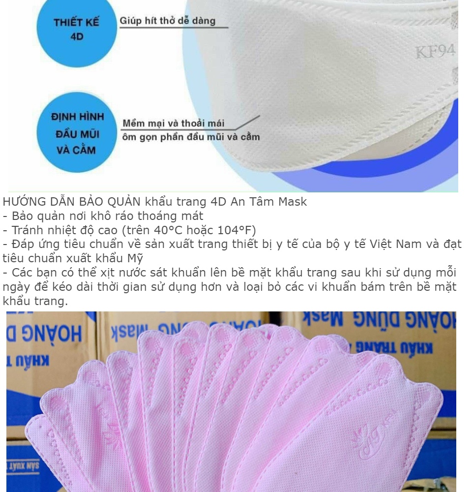 HOÀN TIỀN 15% - THÙNG 300 CÁI KHẨU TRANG KF94 4D- HOÀNG DŨNG - UNIMASK TUỲ MÀU