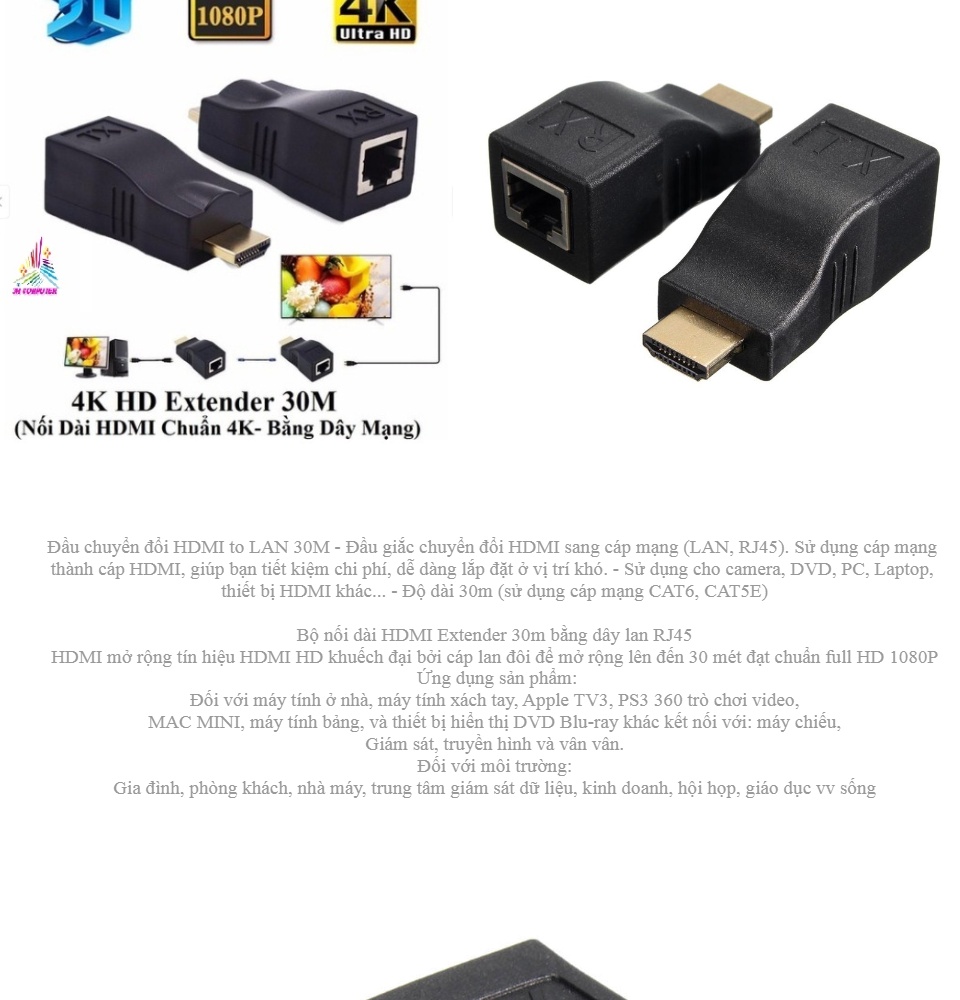 hdmi sang lan ,Bộ kéo dài HDMI 30M qua cáp mạng LAN RJ45 cat6 ,Đầu chuyển đổi HDMI to LAN 30M 2