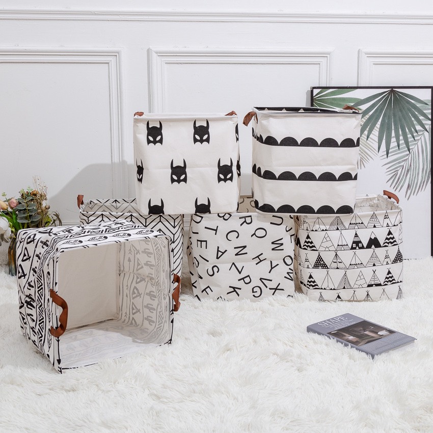 Giỏ đựng quần áo chăn màn đồ dơ túi vải canvas vuông gấp gọn đựng đồ đa năng DOVOHA TV12