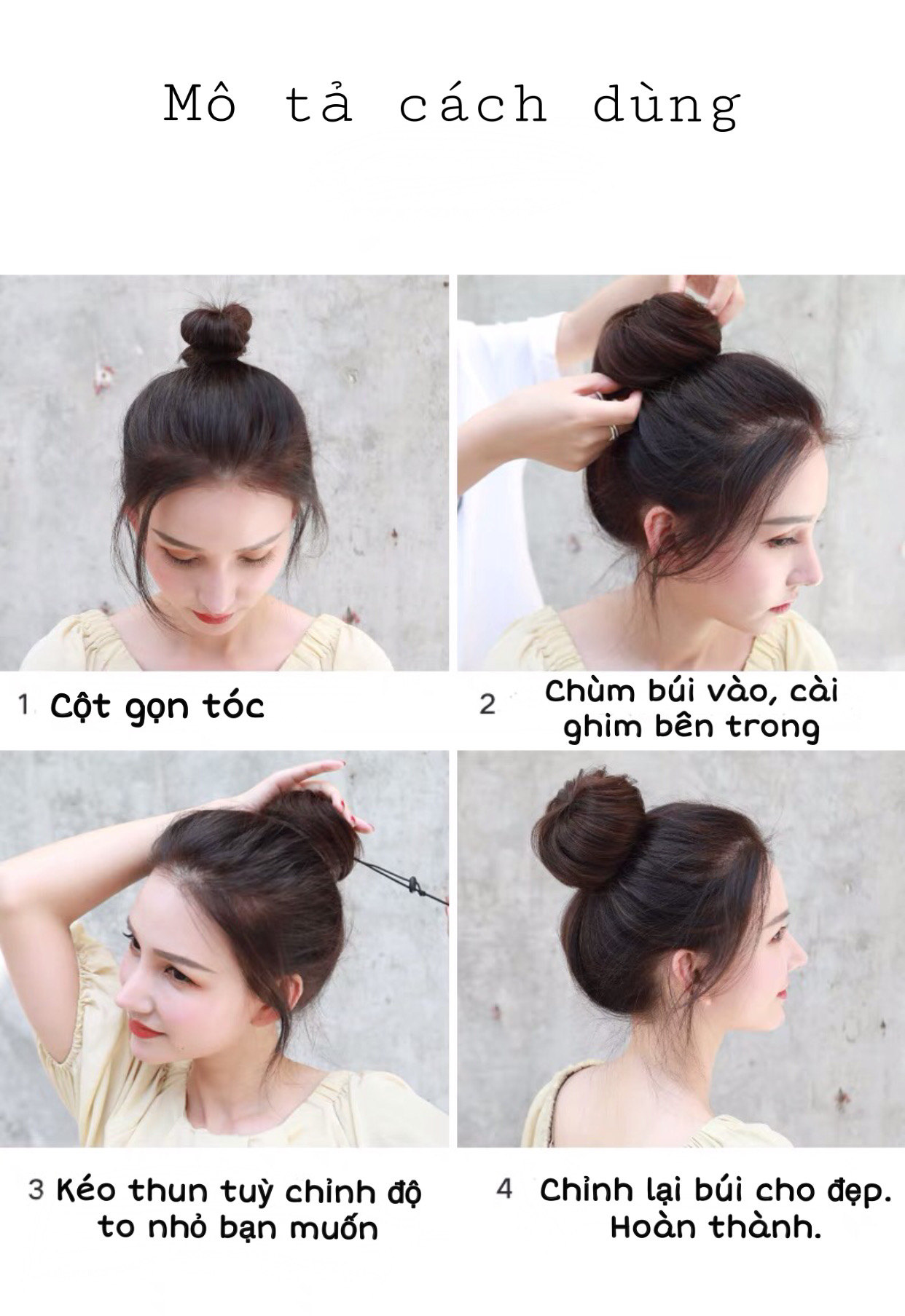 TÓC BÚI GIẢ,Búi Tóc Tròn Củ Tỏi, Tóc Búi Cao Nữ Sang Chảnh