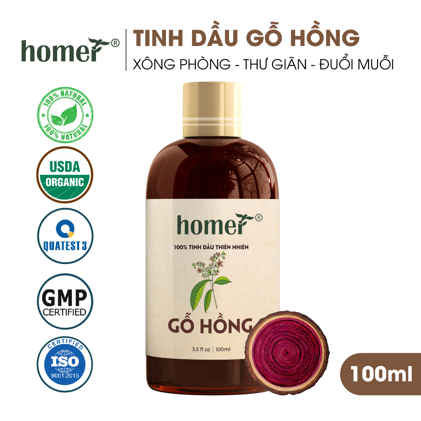 Tinh dầu thiên nhiên Gỗ Hồng Homer - Dung tích 20ml / 100ml/ 500ml/ 1000ml - Đạt chuẩn kiểm định cao cấp - An toàn cho sức khỏe - Đa công dụng