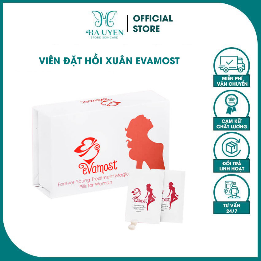 Viên đặt hồi xuân Evamost (hộp 12 gói) HA42 phục hồi, trẻ hóa, se khít cô bé, cân bằng độ pH ngăn ngừa viêm nhiễm - HÀ UYÊN