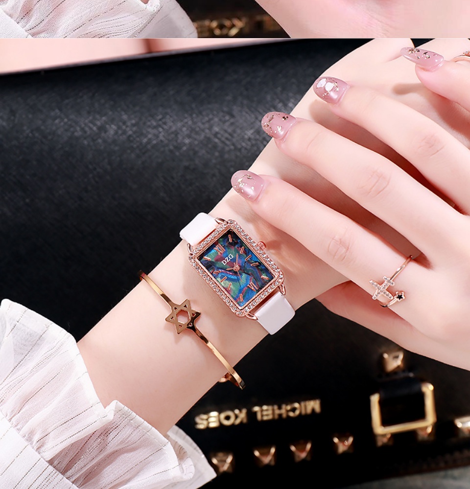 Đồng hồ thời trang nữ DZG 161, dây da mềm chắc chắn, mặt hình chữ nhật viền đính đá cực xinh, bảo hành 6 tháng 5