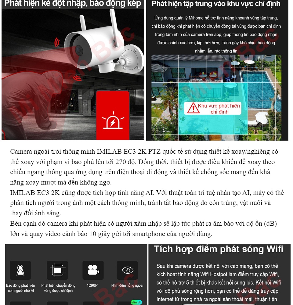 Camera Ngoài Trời Camera IP Giám Sát Xiaomi IMILAB xoay 270 độ EC3 2K quốc tế 360° CMSXJ25A, Chống Nước IP66, Phát Hiện Cảnh Báo Đột Nhập, Chọn Vùng Cảnh Báo, BẢN QUỐC TẾ - Chính Hãng Xiaomi