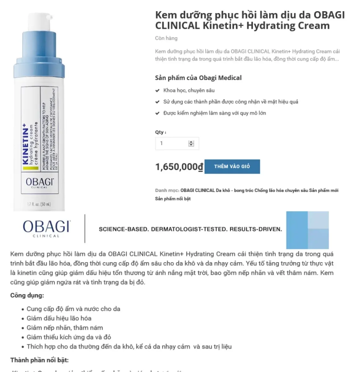 OBAGI CLINICAL Kinetin+ Hydrating Cream | Lazada.vn