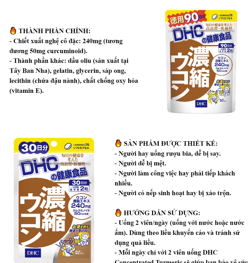 Viên Uống DHC Concentrated Turmeric Tinh Bột Nghệ Giúp Giải Rượu, Thải Độc  Gan 60 viên - 180 viên | Lazada.vn