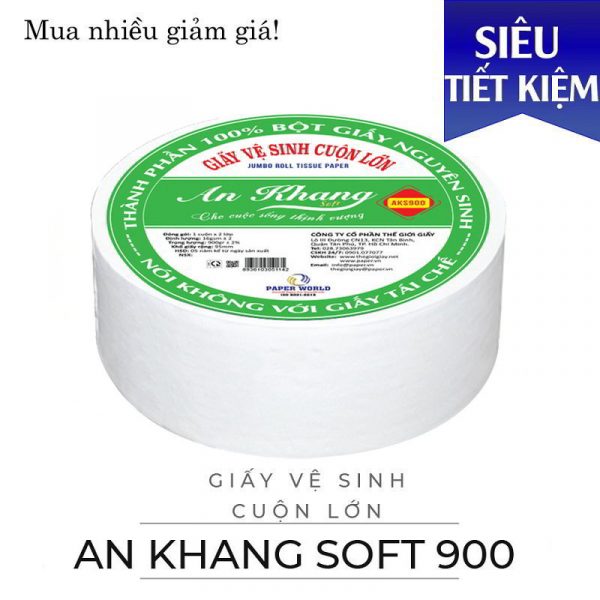 Combo 10 giấy vệ sinh cuộn lớn cao cấp 2 lớp 900g AN KHANG SOFT | THẾ GIỚI GIẤY | 100% bột giấy nguyên sinh | AKS900 | giấy vệ sinh công nghiệp | giấy vệ sinh tan trong nước | giấy vệ sinh 2 lớp