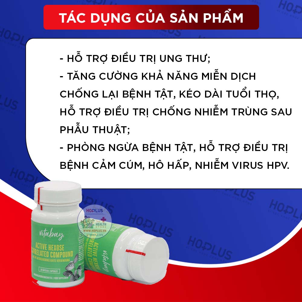 Viên uống AHCC Vitabay mẫu mới 500mg, 30 viên xuất xứ từ Đức giúp tăng hệ miễn dịch, tiêu diệt HPV khỏi cơ thể - Hoplus