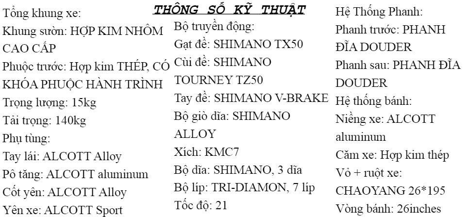 Xe đạp địa hình Alcott AT2600 Khung Sườn hợp kim Nhôm cao cấp trọng lượng