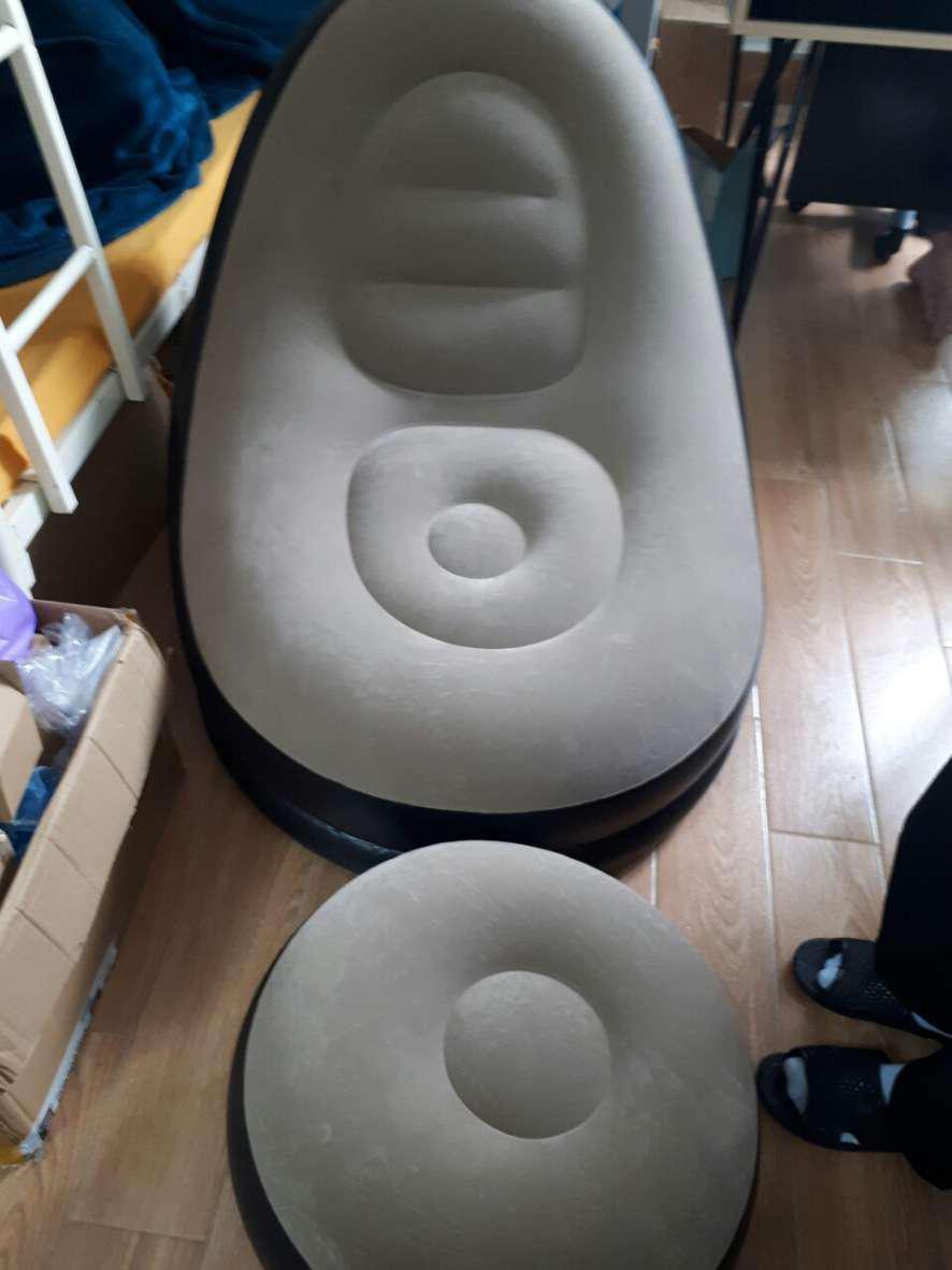 Ghế hơi thư giãn kèm ghế đôn, ghế bơm hơi tựa lưng bọc nhung mềm mịn, ghế thư giãn có gác chân cao cấp, sofa bơm hơi tiện dụng, sofa thư giãn đọc sách - kagu HC011