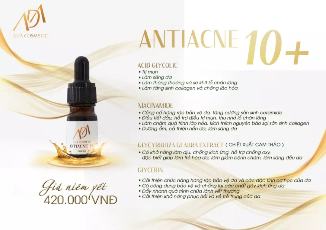 Serum Mụn ANTIACNE 10+ ADA Group - Hỗ Trợ Mụn Viêm, Mụn Ẩn, Mụn Đầu Đen, Thanh Lọc Da, Thu Nhỏ Lỗ Chân Lông (5ml)