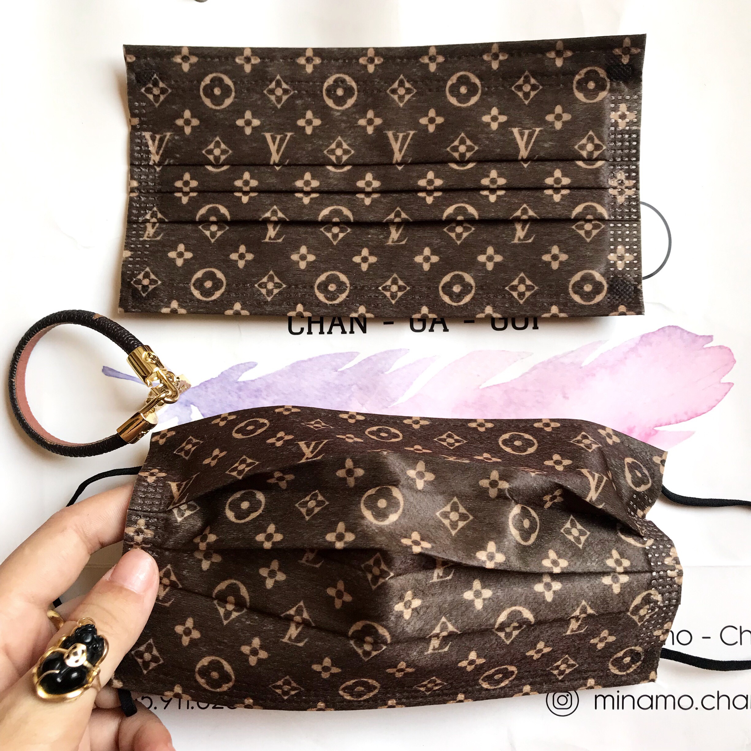 Khẩu Trang LV Kháng Khuẩn Set 10 chiếc  Hoạ Tiết Sang Chảnh 3 Màu Nâu/Đen/Trắng Chống ước dễ thở