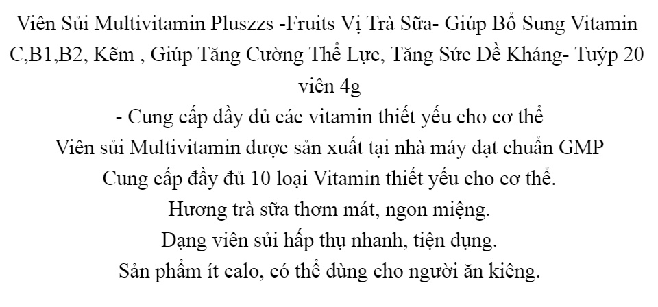 Viên Sủi Multivitamin Pluszzs -Fruits Vị Trà Sữa- Giúp Bổ Sung Vitamin C,B1,B2, Kẽm , Giúp Tăng Cường Thể Lực, Tăng Sức Đề Kháng- Tuýp 20 viên 4g 2