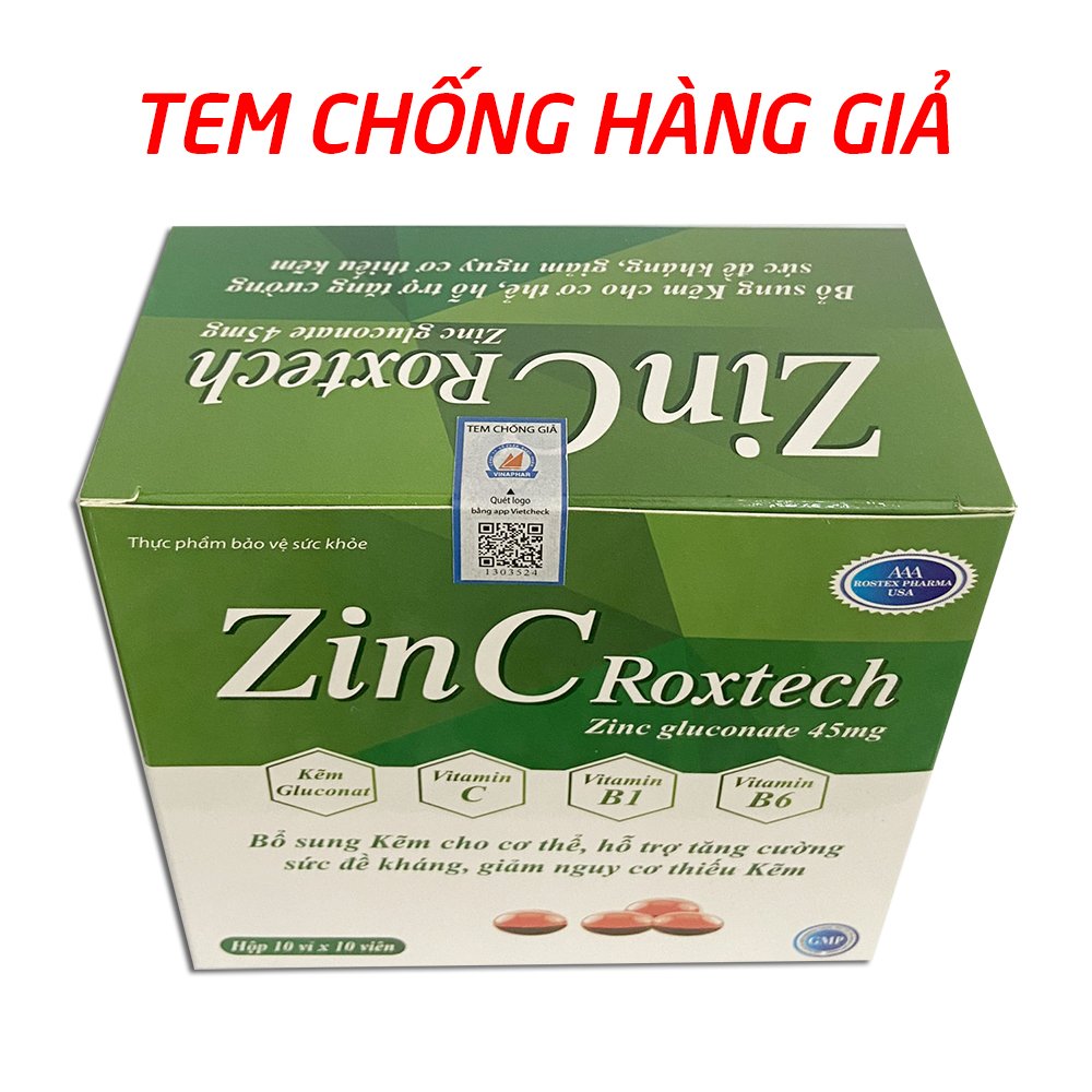 Viên uống ZinC Roxtech bổ sung kẽm giúp cơ thể tăng sức đề kháng - Hộp ...