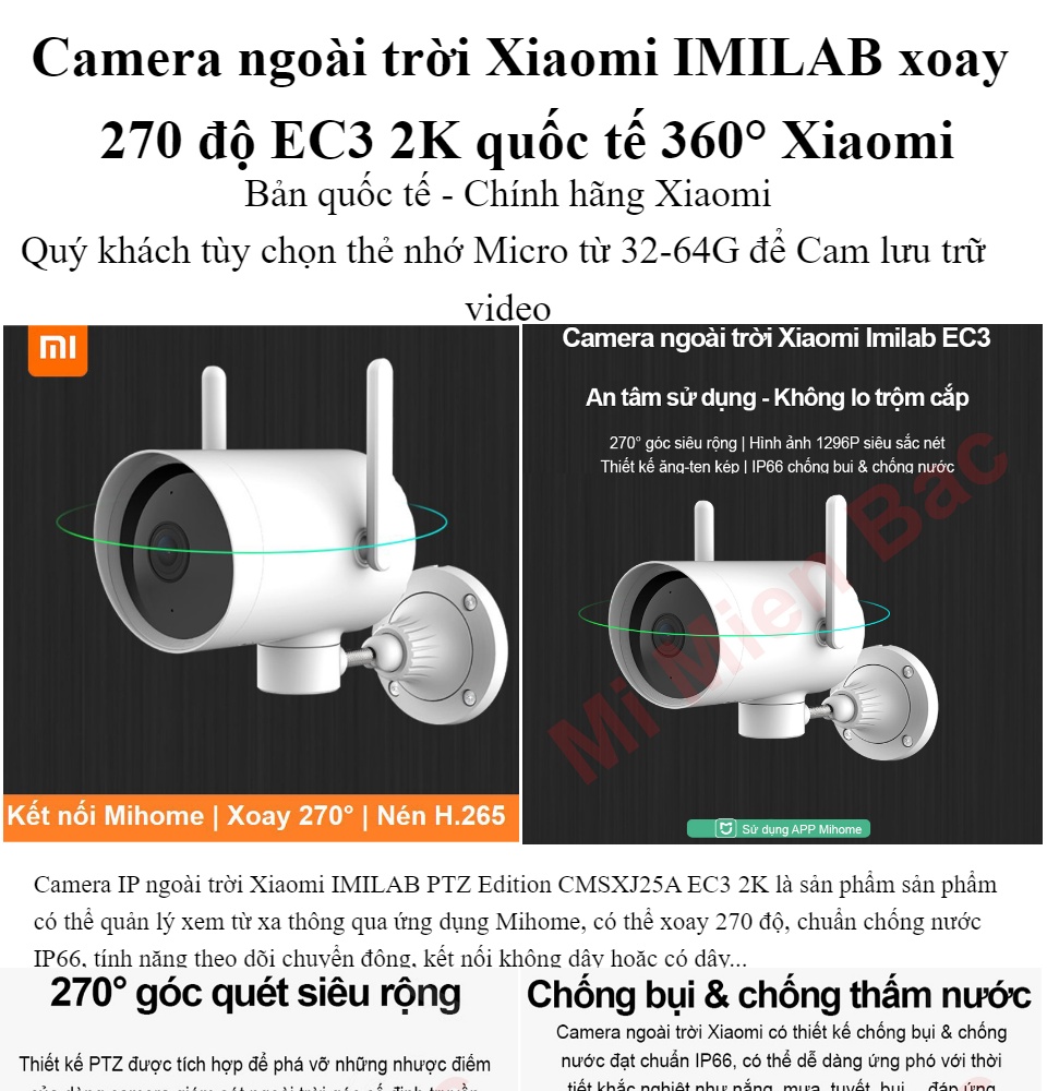 Camera Ngoài Trời Camera IP Giám Sát Xiaomi IMILAB xoay 270 độ EC3 2K quốc tế 360° CMSXJ25A, Chống Nước IP66, Phát Hiện Cảnh Báo Đột Nhập, Chọn Vùng Cảnh Báo, BẢN QUỐC TẾ - Chính Hãng Xiaomi