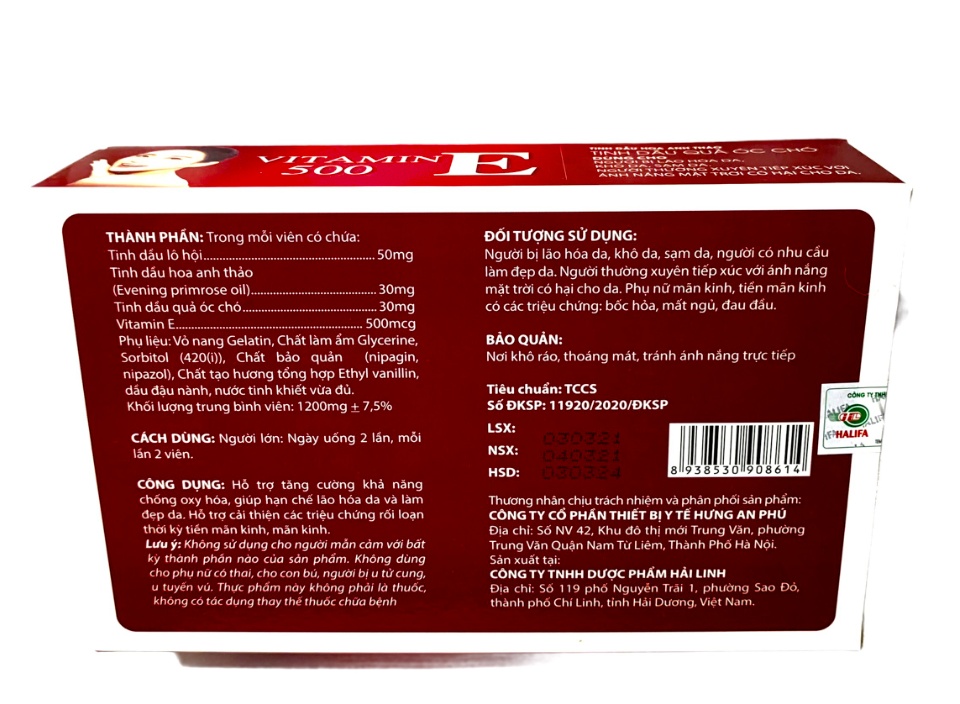 Viên uống đẹp da vitamin E 500- Thành Phần Tinh Dầu Quả Óc Chó, Hoa Anh Thảo Giúp Đẹp Da, Mờ Nám, Cân Bằng Nội Tiết Tố- hộp 30 viên 3