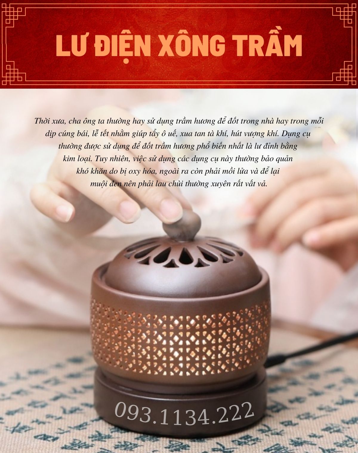 Lư điện xông bột gỗ, trầm, trầm miếng , dăm, lư hương lò xông bằng điện có hẹn giờ, có đèn đủ phụ kiện