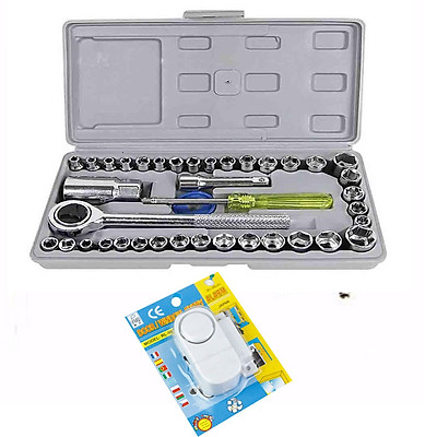 Bộ khẩu mở siết ốc và bugi 40 chi tiết Khẩu vặn ốc, bộ típ sửa xe, Dụng cụ sửa chữa đa năng, Bộ khẩu mở siết ốc chất lượng Bộ cờ lê mở siết ốc 40 chi tiết đa năng Clever Mart,Bộ dụng cụ mở bu lông ốc vít