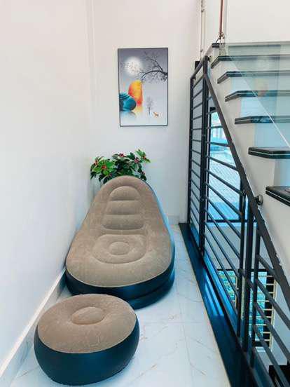 Ghế hơi thư giãn kèm ghế đôn, ghế bơm hơi tựa lưng bọc nhung mềm mịn, ghế thư giãn có gác chân cao cấp, sofa bơm hơi tiện dụng, sofa thư giãn đọc sách - kagu HC011