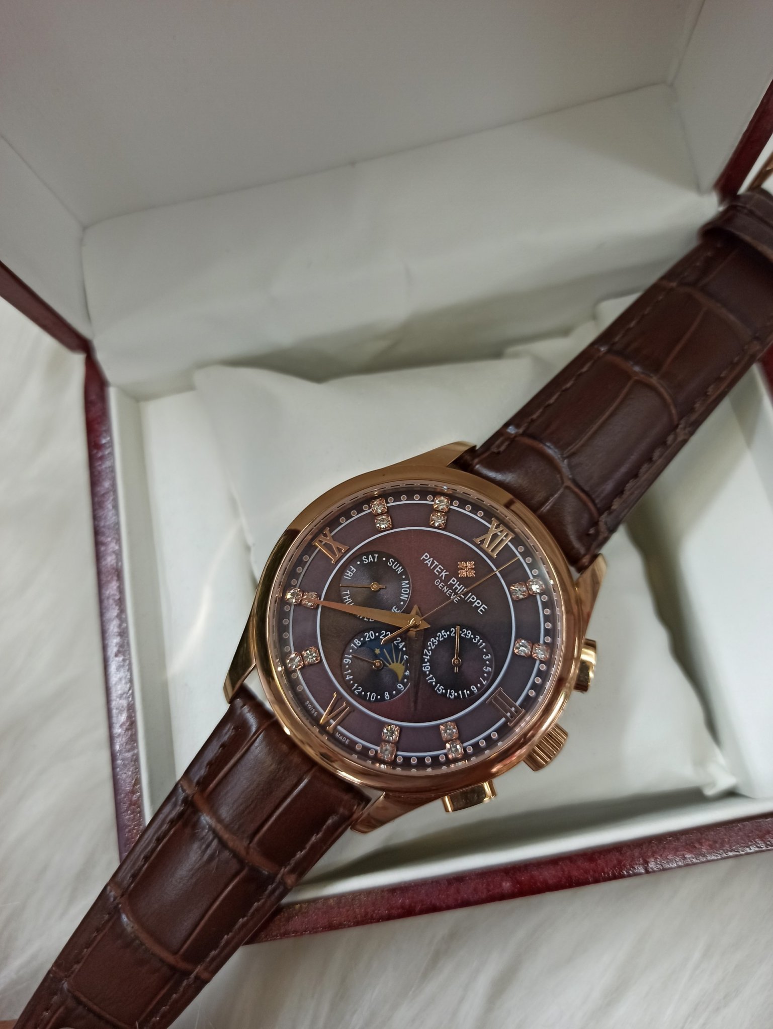 Đồng Hồ Patek Philippe 6 Kim Số Kim Loại Automatic Dây Da + Thẻ Bảo Hành