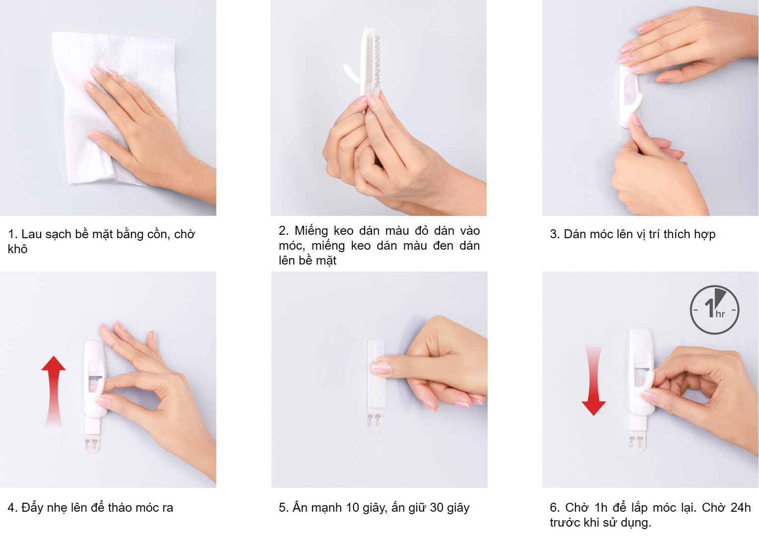 Móc dán tường Command 3M vỉ 3 cái chịu lực 1.3kg - Độ bền cao, bám cực chắc, tháo cực dễ 17086