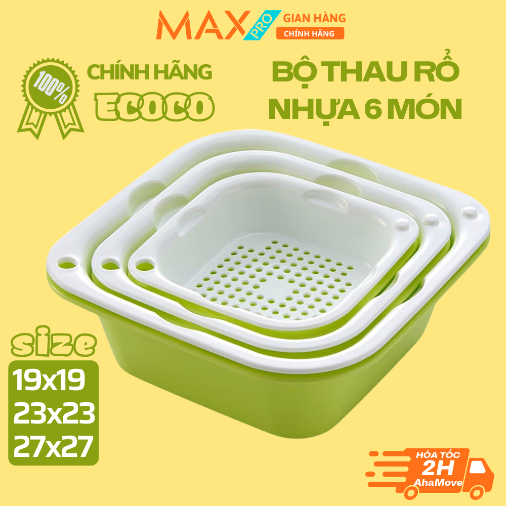 Bộ Thao Rổ Nhựa Vuông Đa Năng 6 Món ECOCO, Có Cả Rổ Và Thau Nhựa, Tiện Lợi Cho Phòng Bếp Nhà Bạn