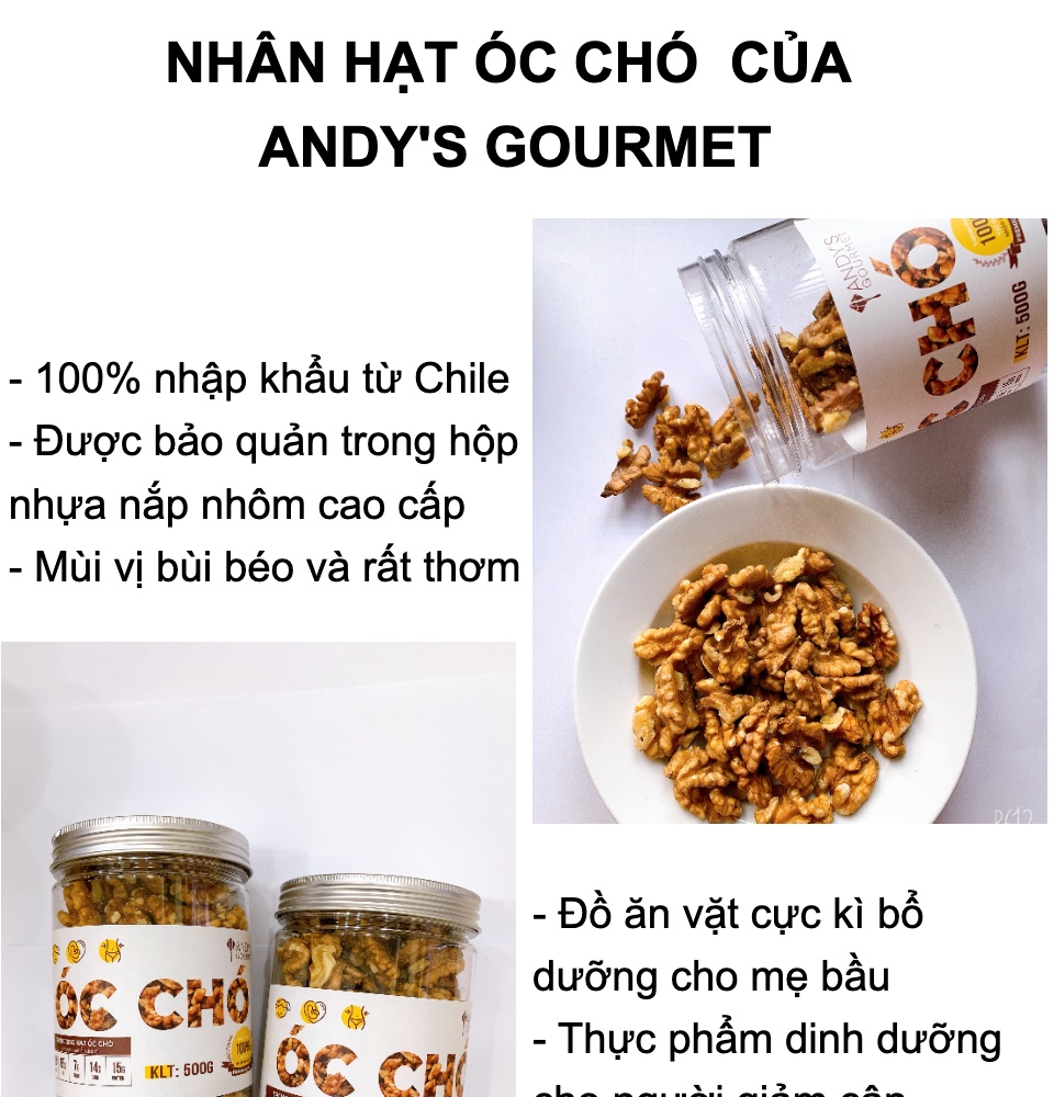 Hạt Óc Chó Tách Vỏ - Túi zip 500gr - ?Quả Óc Chó Úc Chandler 100% Nhập khẩu từ ?Úc - Đồ ăn vặt mẹ bầu dành cho giảm cân - Cực kì tốt cho tim mạch - Andys Gourmet - Đồ ăn vặt