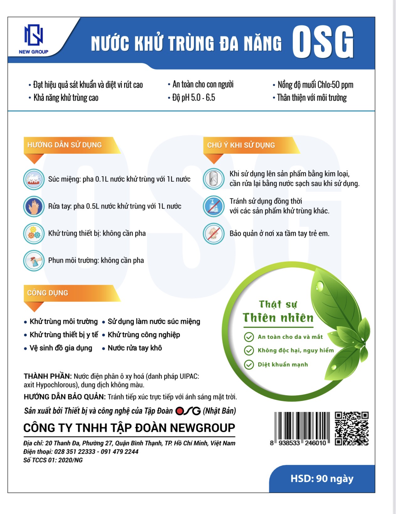 Nước khử trùng diệt khuẩn đa năng OSG (Chai xịt 100ML) được sản xuất theo công nghệ tiên tiến từ Nhật Bản hiệu quả vượt trội khử trùng mạnh mẽ, hoàn toàn từ tự nhiên, an toàn với cơ thể, không gây kích ứng