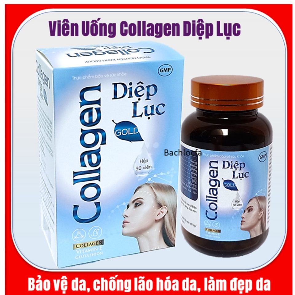 Viên Uống Trắng Da Toàn Thân Diệp Lục Collagen - Làm đẹp da, chống lão hóa, giảm thâm nám-Hộp 30 viên- xanh nhạt 2