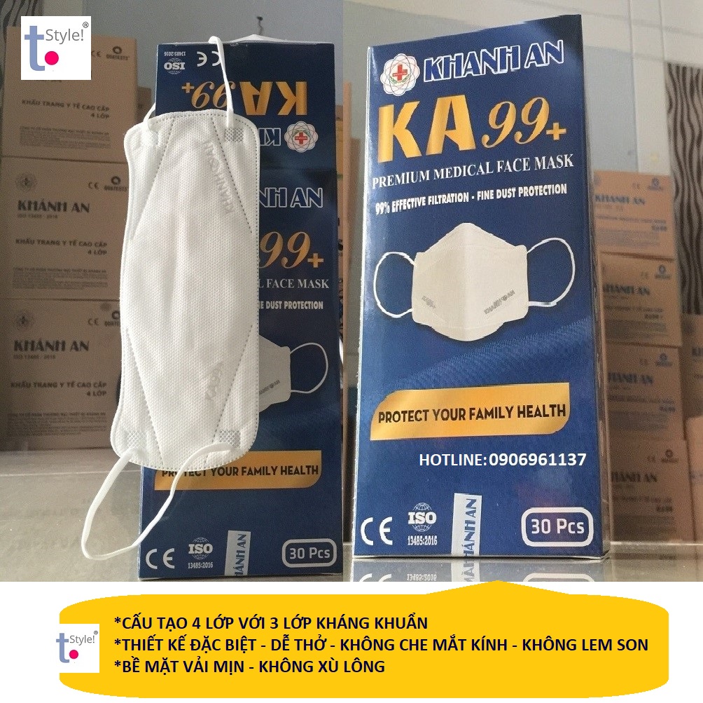 Hộp 30 cái khẩu trang 4D Khánh An KA99+ thiết kế đặc biệt 4 lớp với 3 lớp kháng khuẩn cao cấp