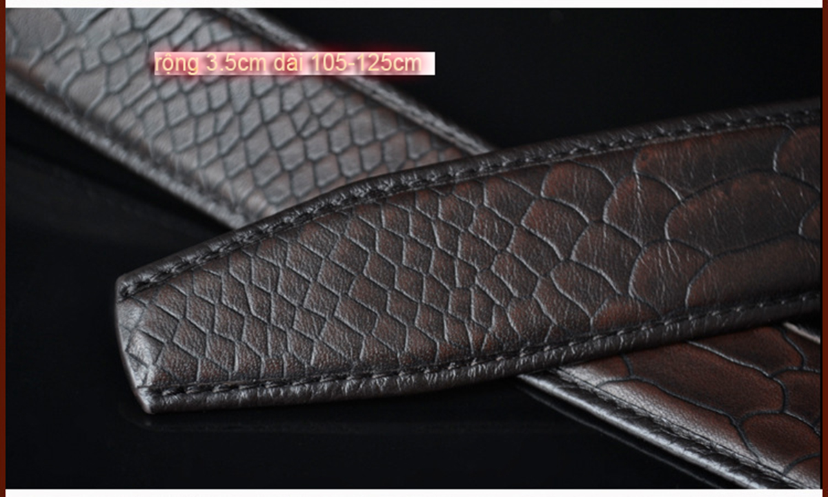 dây nịt nam, dây thắt lưng dùng cho khóa tự động thời trang da bò dập vân vảy rông