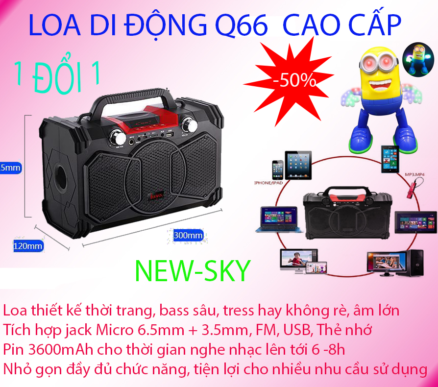 Loa bluetooth , Loa bluetooth ban o dau - CHỌN NGAY Loa di động Super Bass Q66 Bluetooth loại tốt, Mẫu thiết kế mới SBQ9710, Giảm giá sốc 50%, bảo hành uy tín 1 đổi 1 tại New-Sky